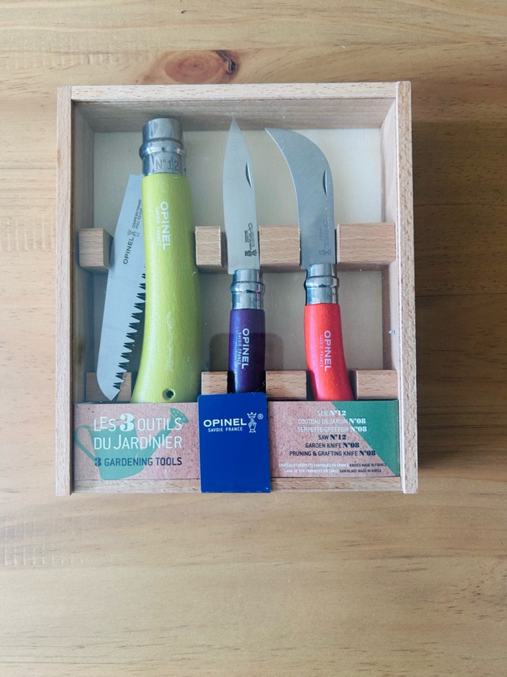 Opinel 3-Piece Gardening Tool Set - Lime, Purple, Red Handles